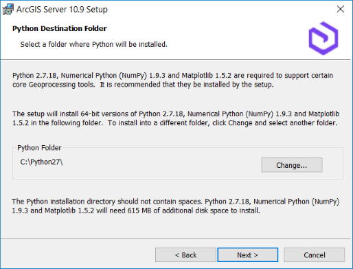 Python Destination dialog box